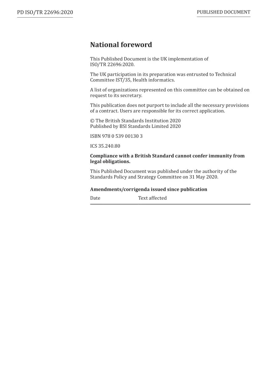 BS PD ISO/TR 22696:2020 BS PD ISO/TR 22696:2020
