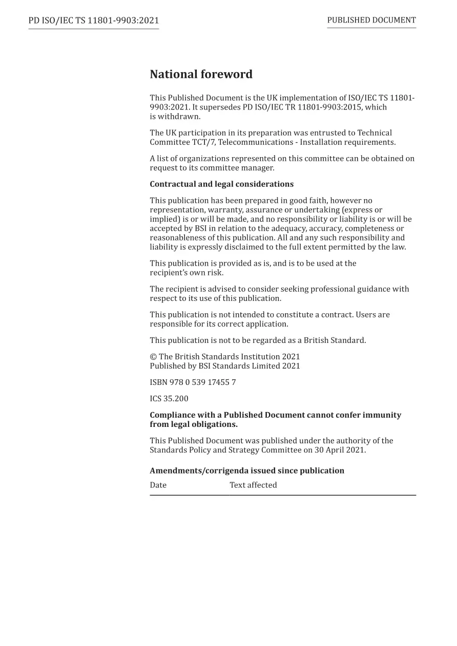 BS PD ISO/IEC TS 11801-9903:2021 BS PD ISO/IEC TS 11801-9903:2021