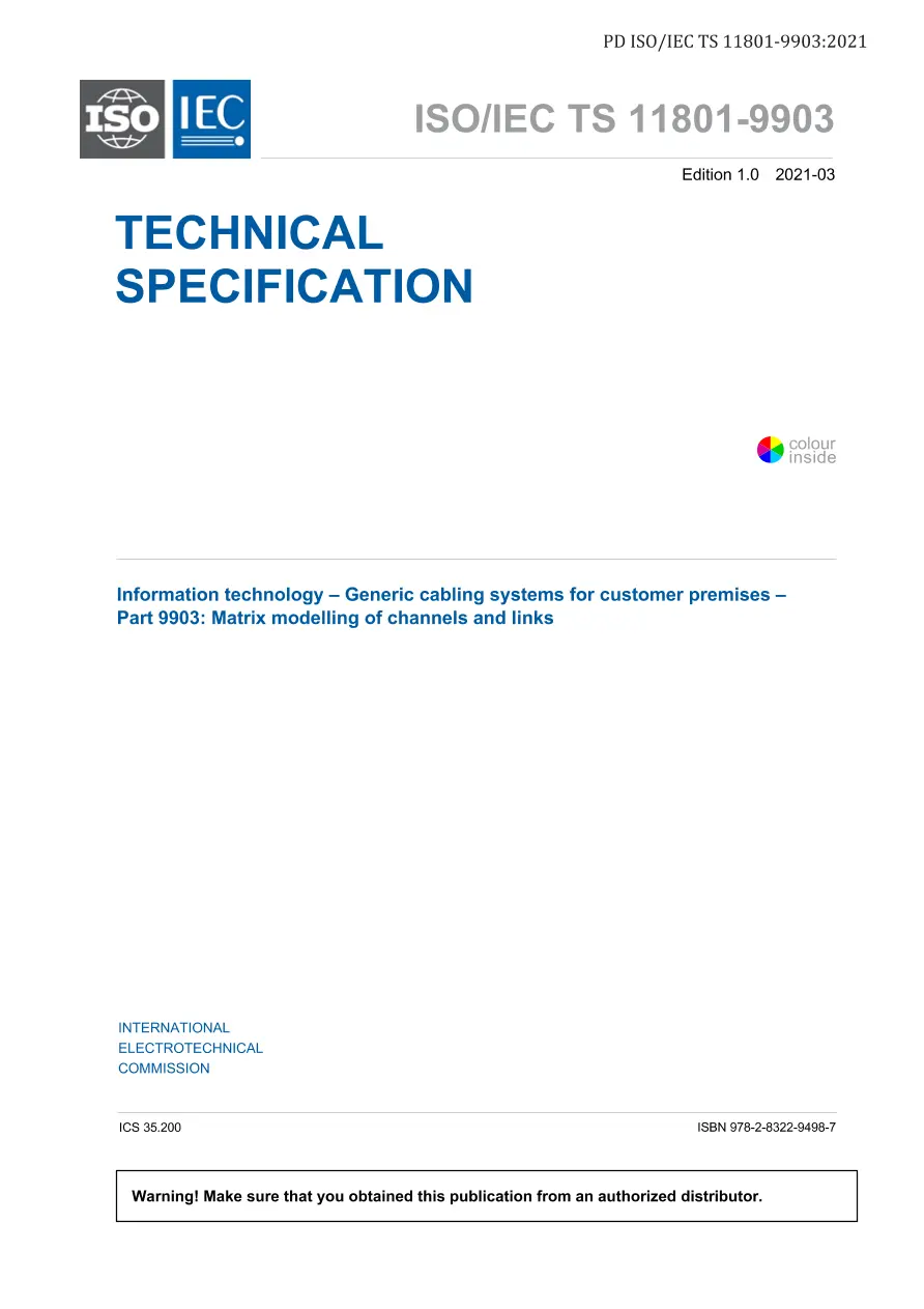 BS PD ISO/IEC TS 11801-9903:2021 BS PD ISO/IEC TS 11801-9903:2021