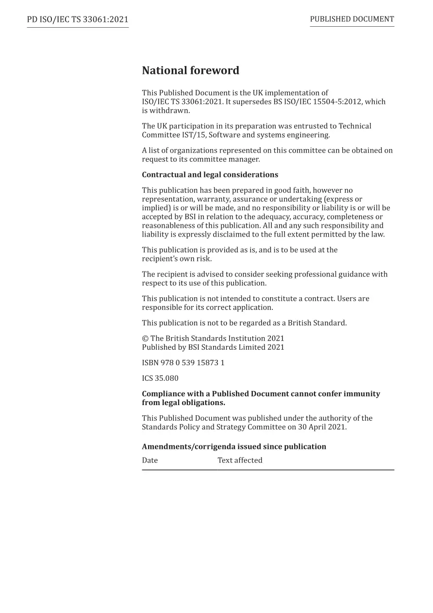 BS PD ISO/IEC TS 33061:2021 BS PD ISO/IEC TS 33061:2021