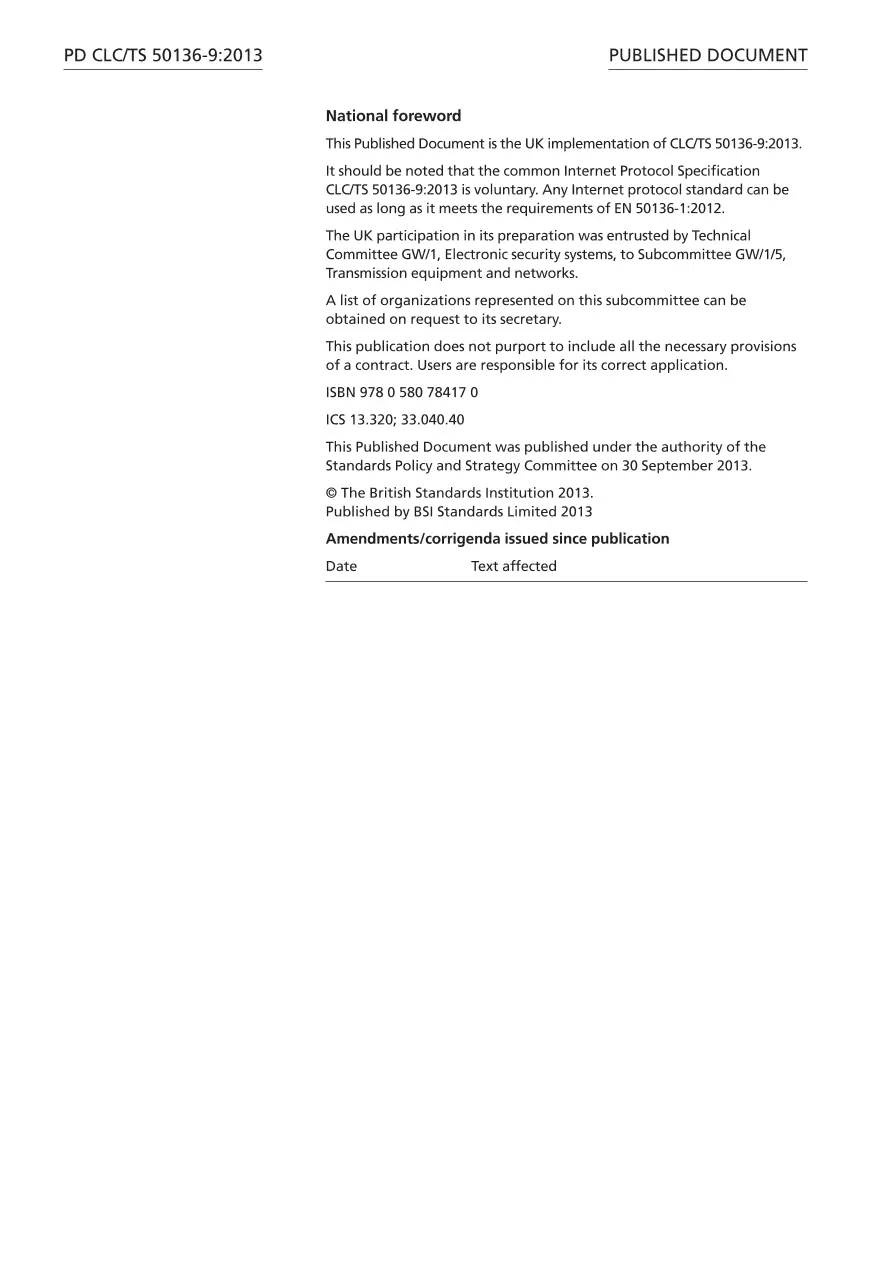 BS PD CLC/TS 50136-9:2013 BS PD CLC/TS 50136-9:2013