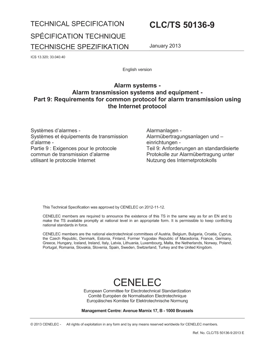 BS PD CLC/TS 50136-9:2013 BS PD CLC/TS 50136-9:2013