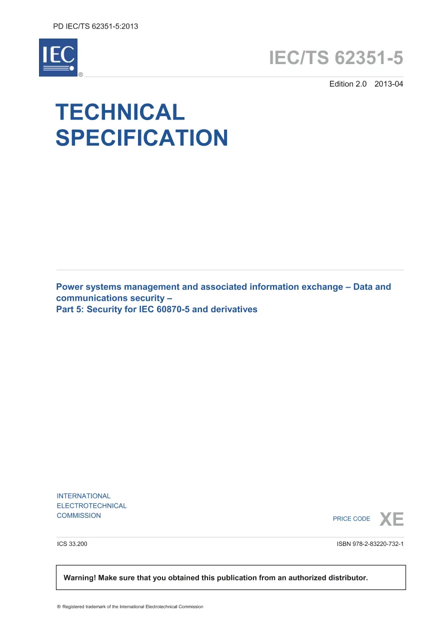 BS PD IEC/TS 62351-5:2013 BS PD IEC/TS 62351-5:2013