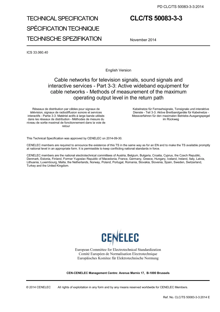 BS PD CLC/TS 50083-3-3:2014 BS PD CLC/TS 50083-3-3:2014