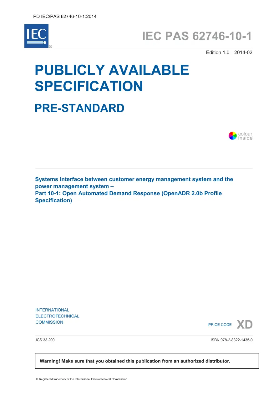 BS PD IEC/PAS 62746-10-1:2014 BS PD IEC/PAS 62746-10-1:2014