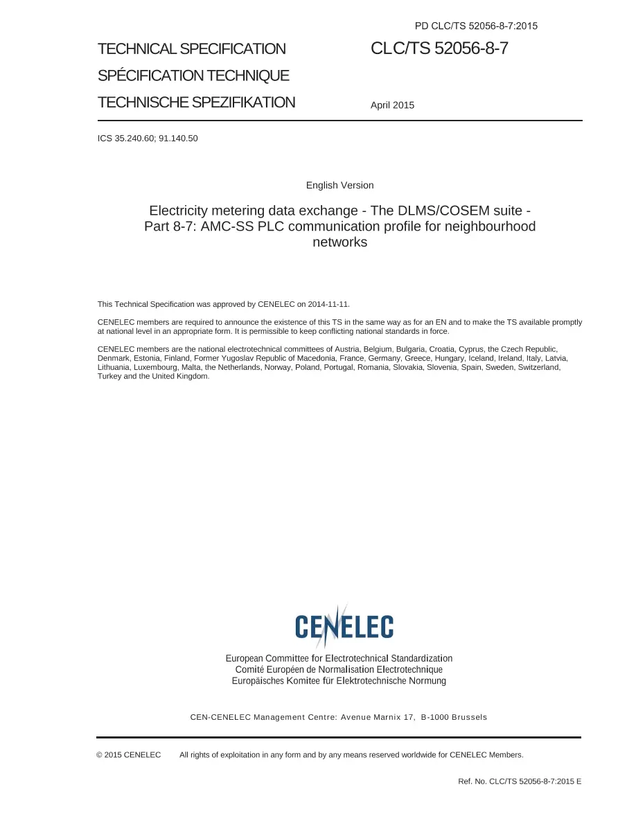 BS PD CLC/TS 52056-8-7:2015 BS PD CLC/TS 52056-8-7:2015