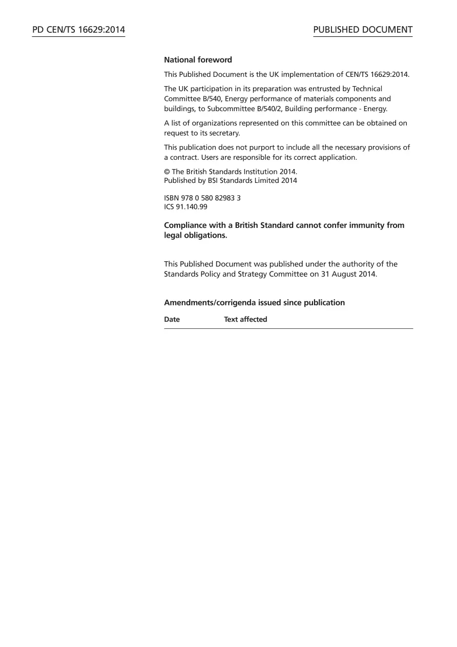 BS PD CEN/TS 16629:2014 BS PD CEN/TS 16629:2014