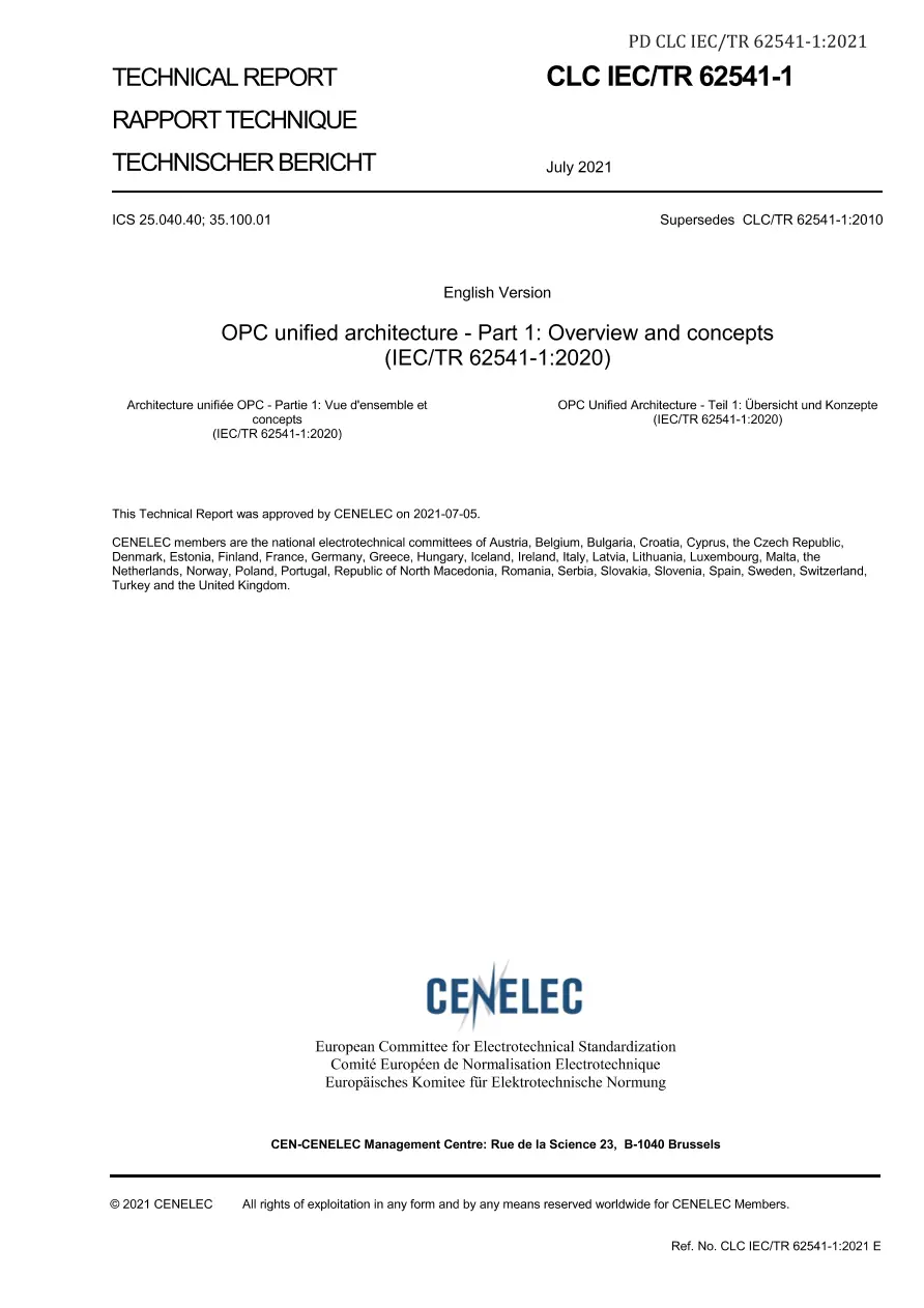 BS PD CLC IEC/TR 62541-1:2021 BS PD CLC IEC/TR 62541-1:2021