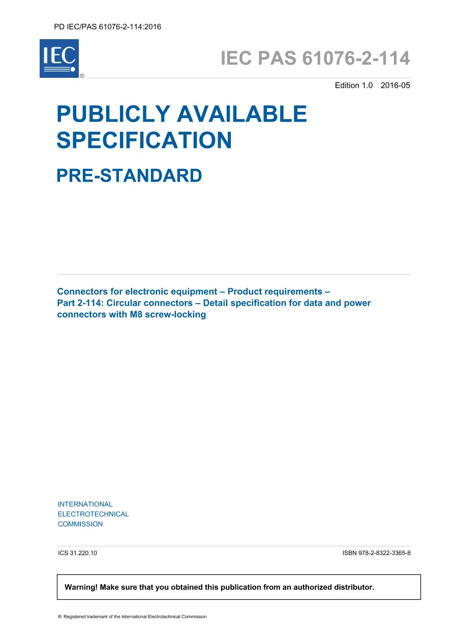BS PD IEC/PAS 61076-2-114:2016 BS PD IEC/PAS 61076-2-114:2016