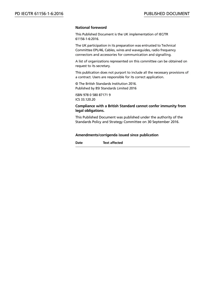 BS PD IEC/TR 61156-1-6:2016 BS PD IEC/TR 61156-1-6:2016