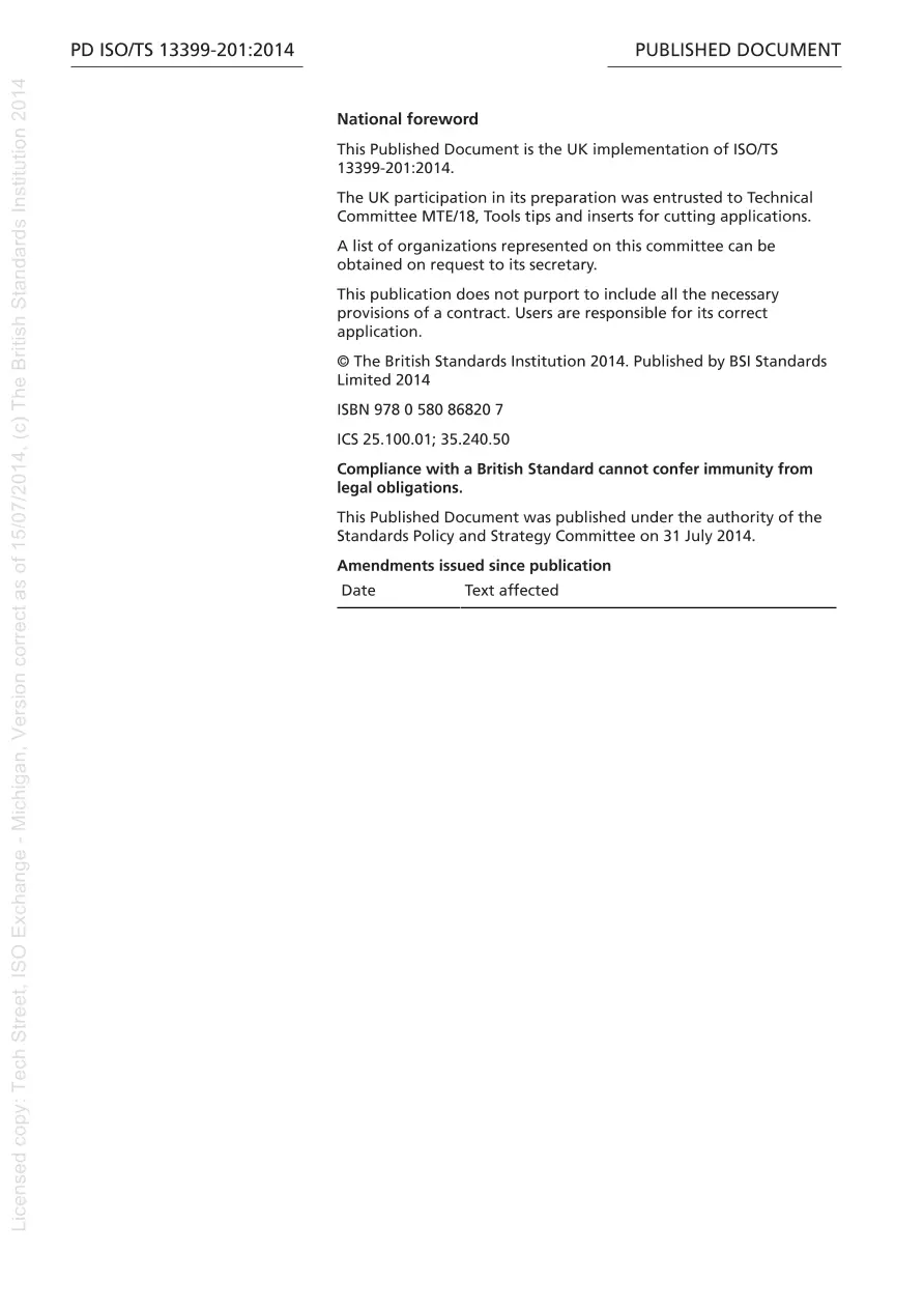 BS PD ISO/TS 13399-201:2014 BS PD ISO/TS 13399-201:2014