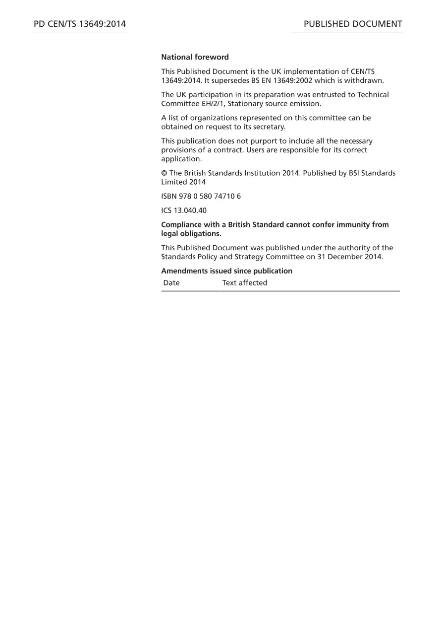 BS PD CEN/TS 13649:2014 BS PD CEN/TS 13649:2014