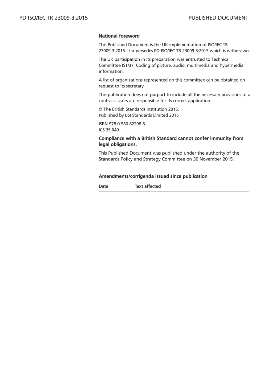 BS PD ISO/IEC TR 23009-3 NOVEMBER:2015 BS PD ISO/IEC TR 23009-3 NOVEMBER:2015