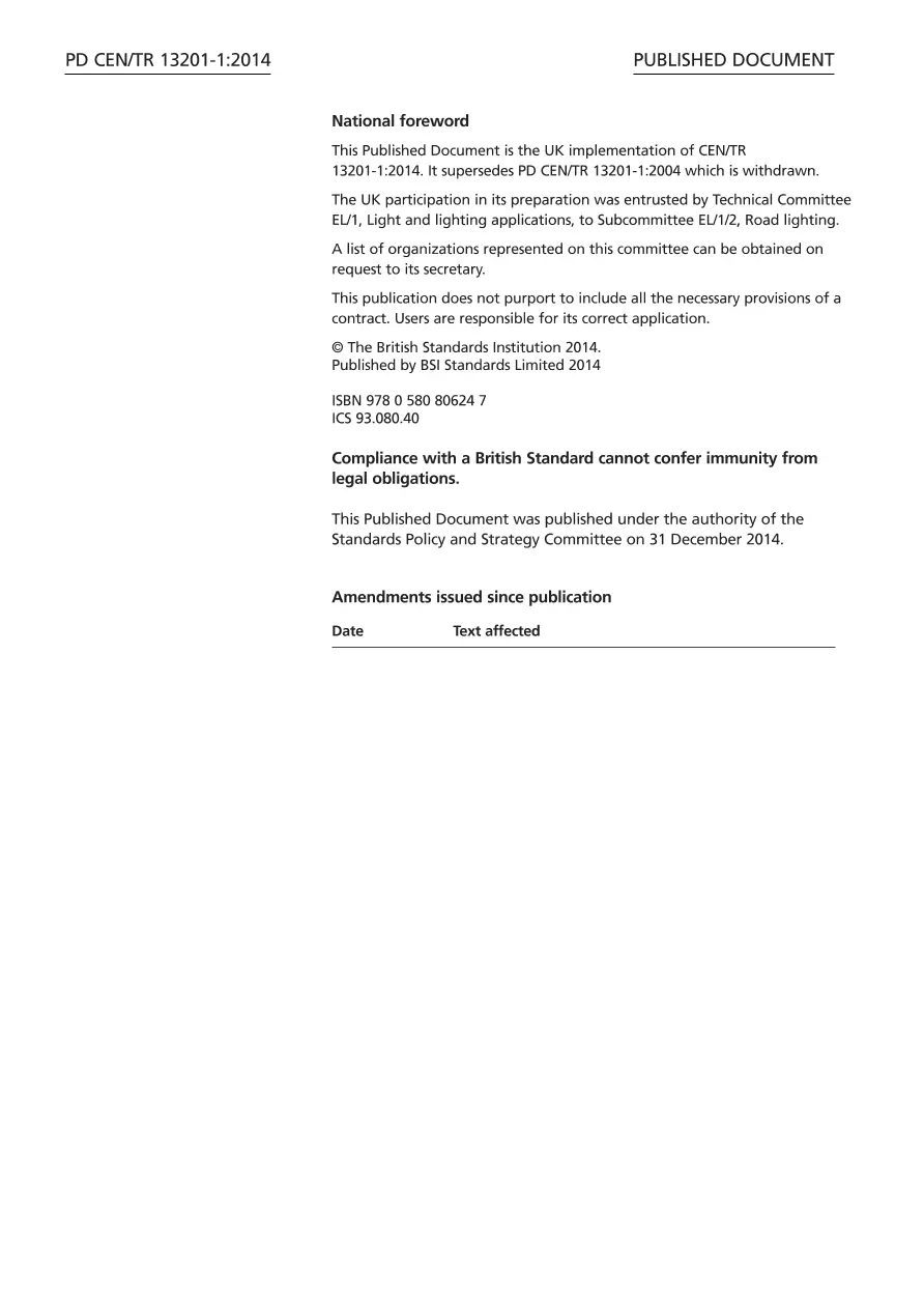 BS PD CEN/TR 13201-1:2014 BS PD CEN/TR 13201-1:2014