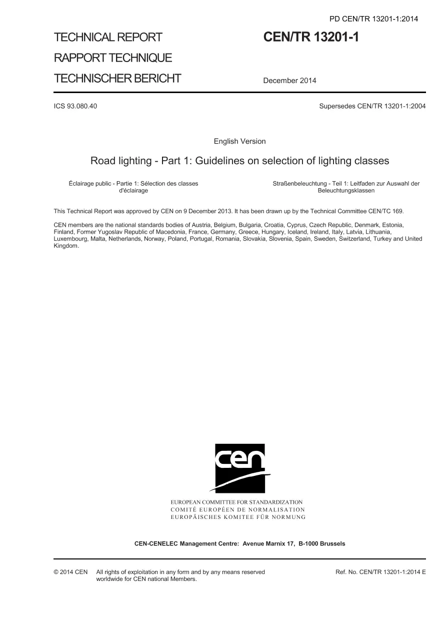 BS PD CEN/TR 13201-1:2014 BS PD CEN/TR 13201-1:2014