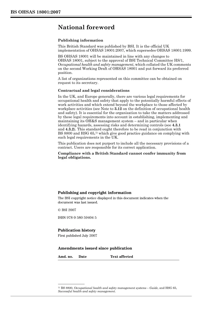 BS OHSAS 18001:2007 BS OHSAS 18001:2007