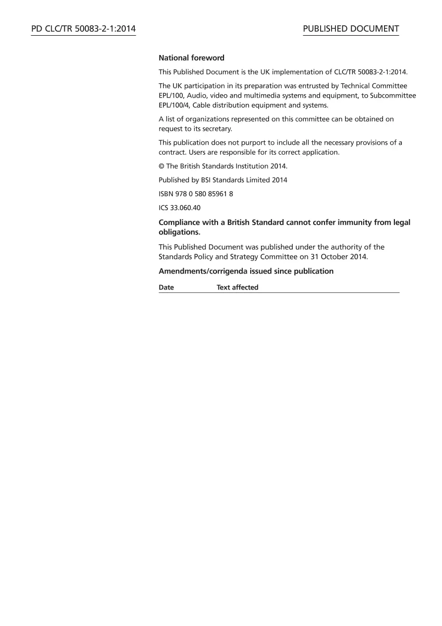 BS PD CLC/TR 50083-2-1:2014 BS PD CLC/TR 50083-2-1:2014
