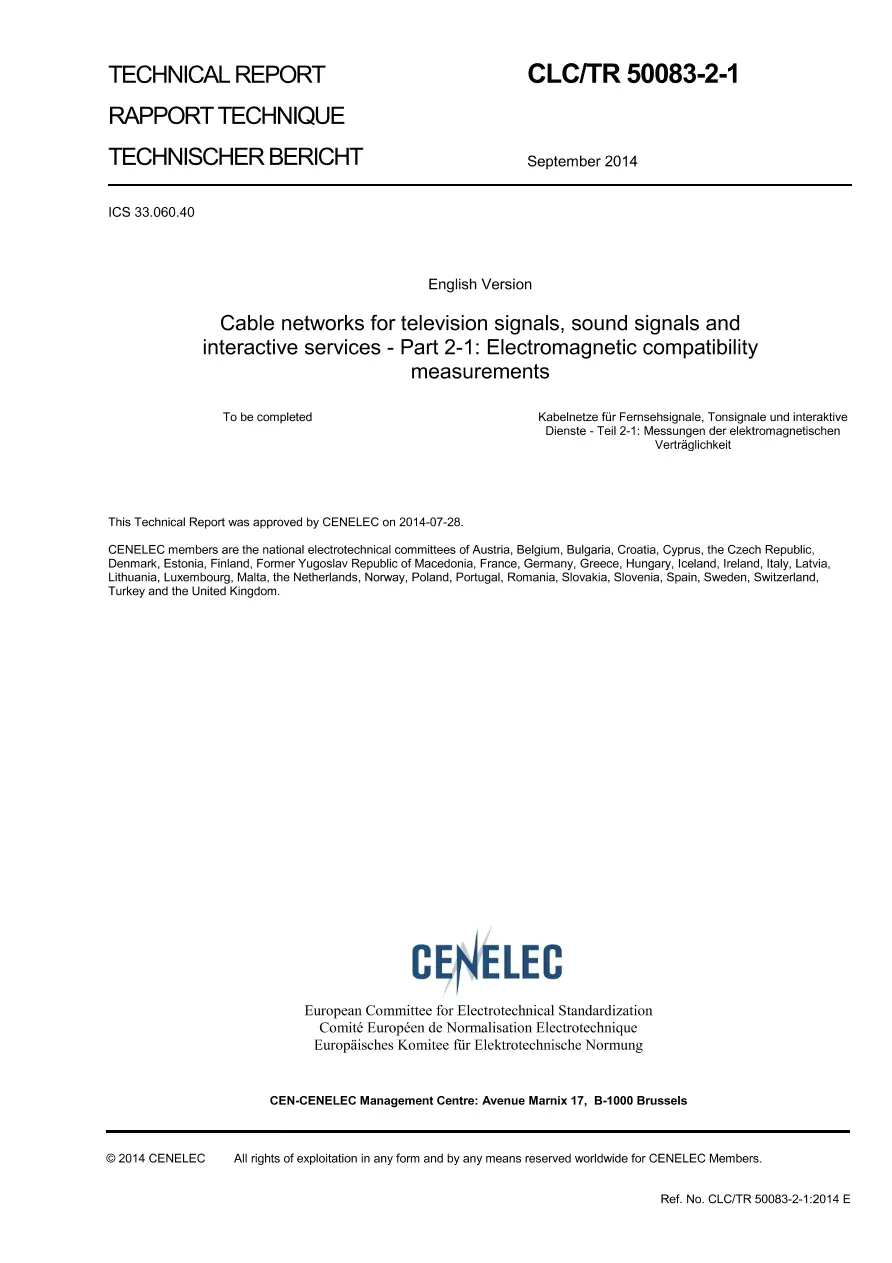 BS PD CLC/TR 50083-2-1:2014 BS PD CLC/TR 50083-2-1:2014