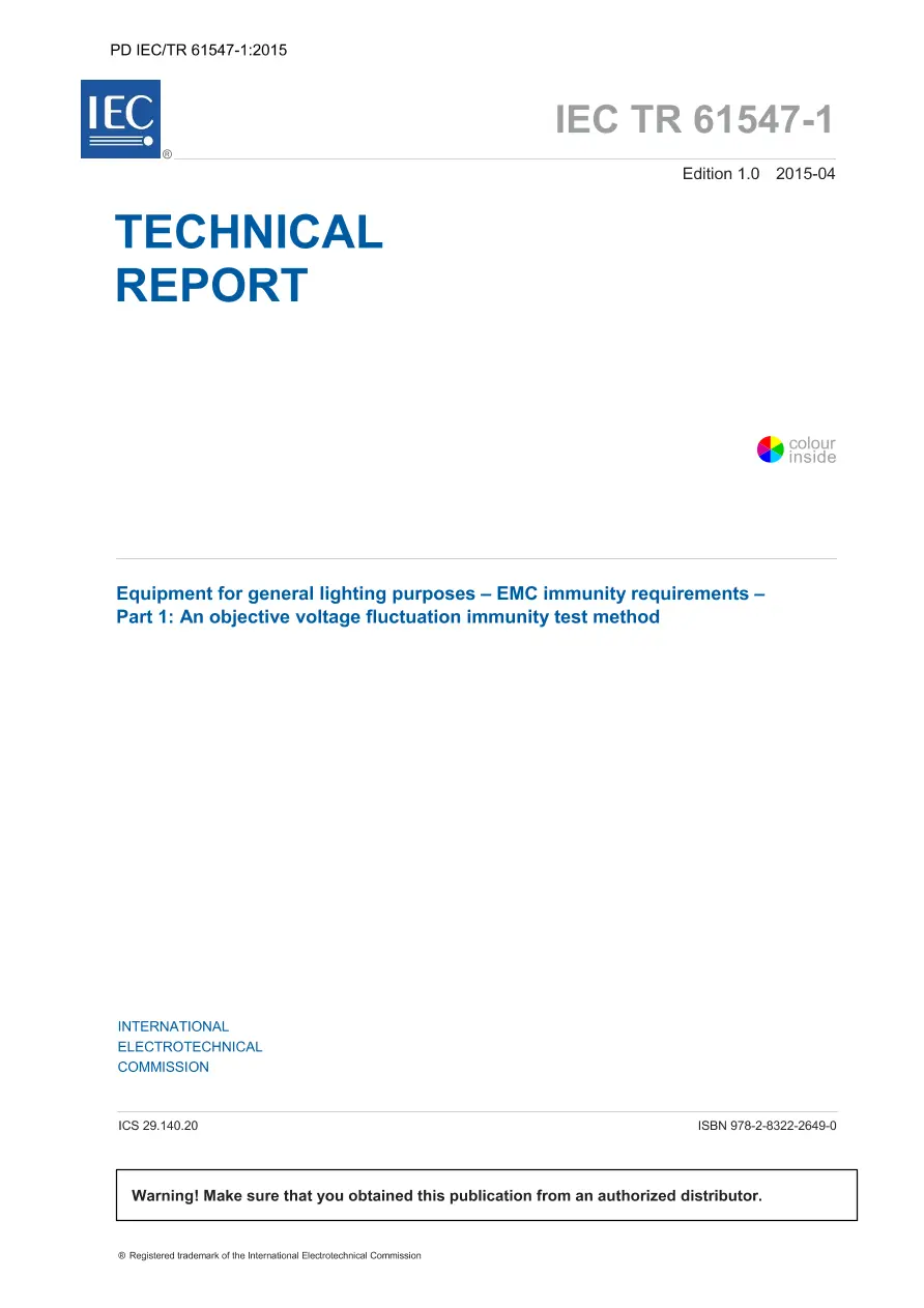 BS PD IEC/TR 61547-1:2015 BS PD IEC/TR 61547-1:2015