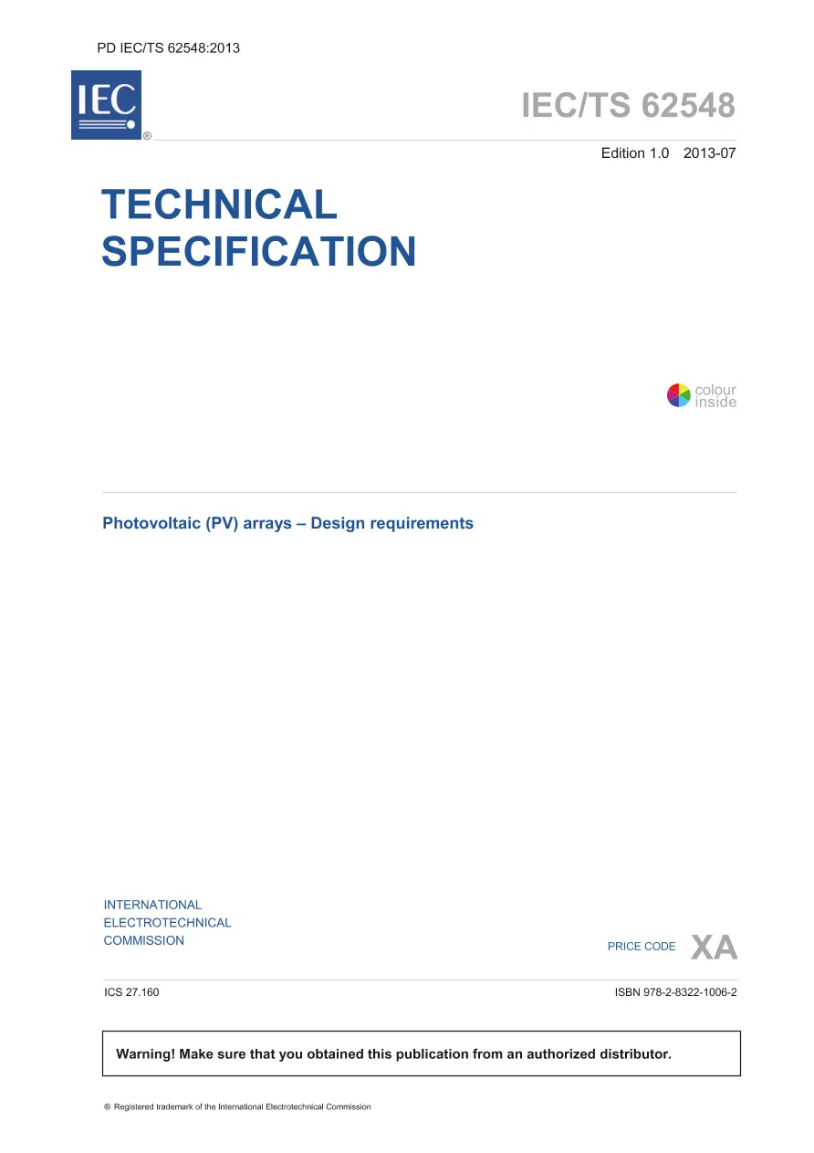 BS PD IEC/TS 62548:2013 BS PD IEC/TS 62548:2013