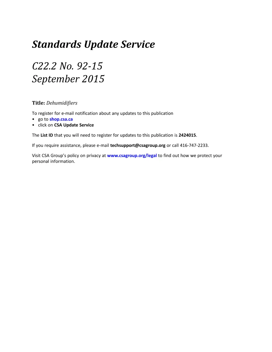 CSA C22.2 NO. 92-15 CSA C22.2 NO. 92-15