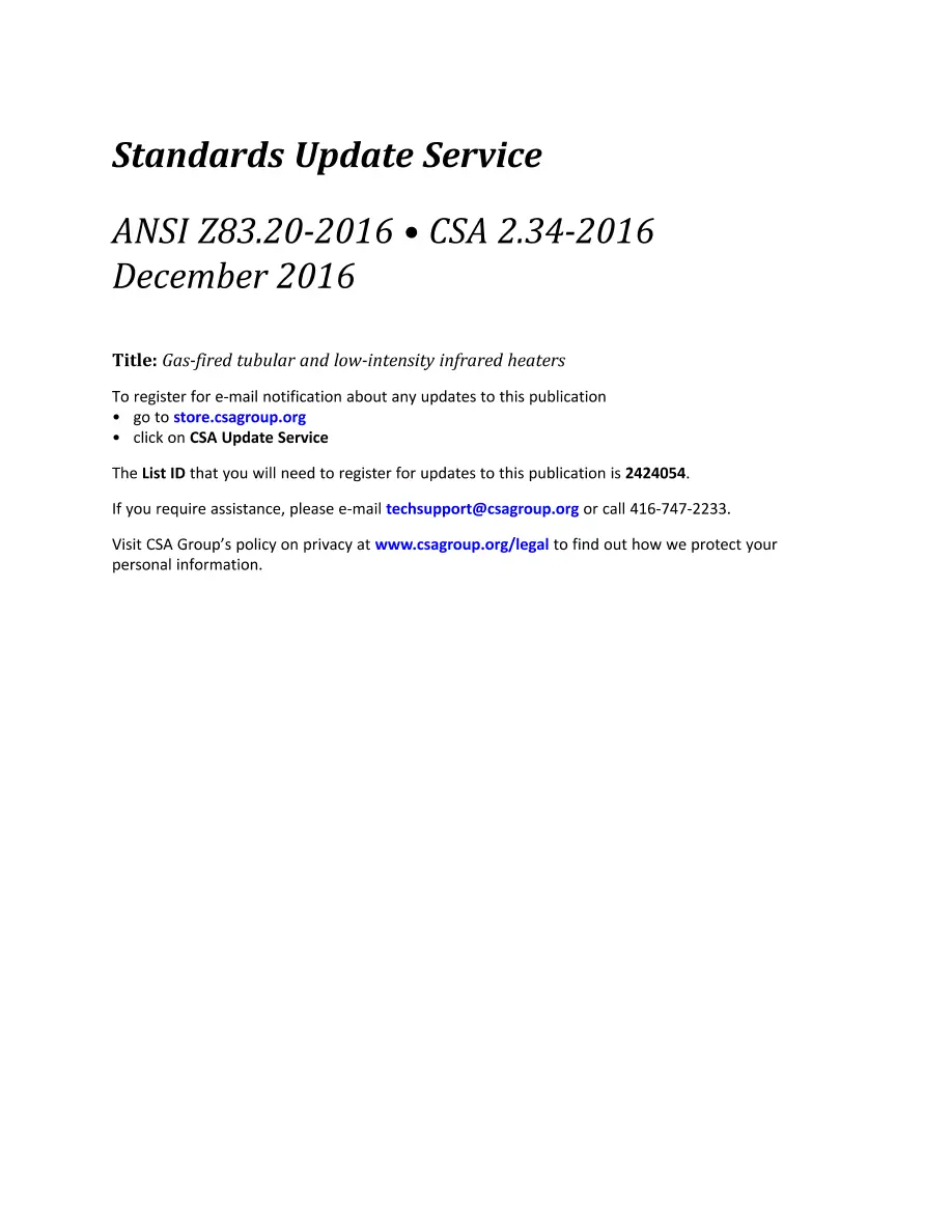 CSA ANSI Z83.20-2016/CSA 2.34-2016 (R2021) CSA ANSI Z83.20-2016/CSA 2.34-2016 (R2021)