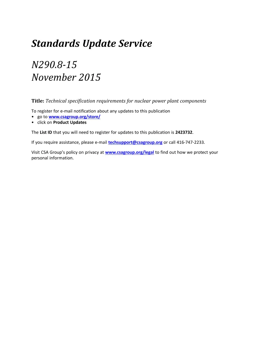 CSA N290.8-15 (R2020) CSA N290.8-15 (R2020)