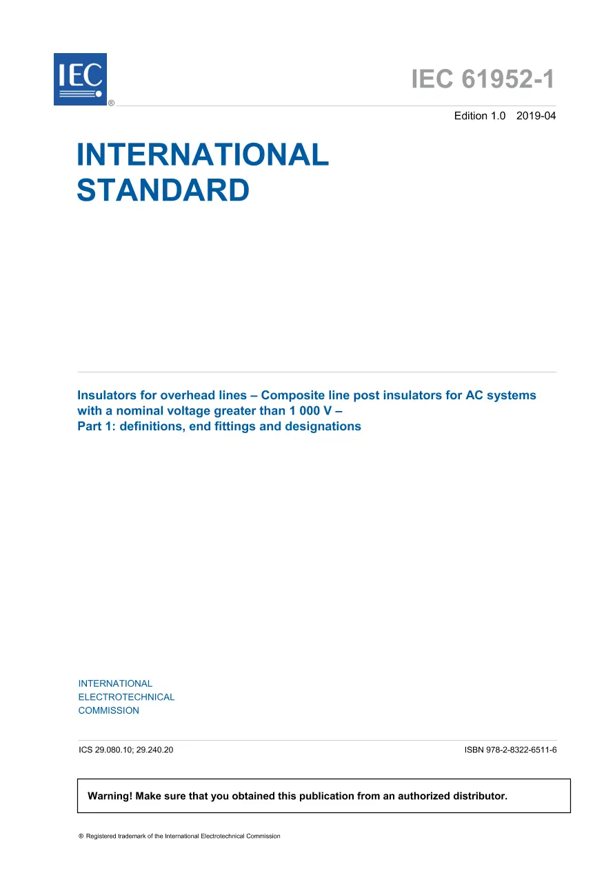 IEC 61952-1 Ed. 1.0 en:2019 IEC 61952-1 Ed. 1.0 en:2019
