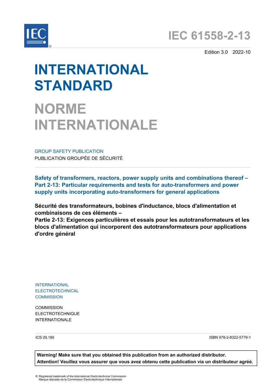IEC 61558-2-13 Ed. 3.0 b:2022 IEC 61558-2-13 Ed. 3.0 b:2022