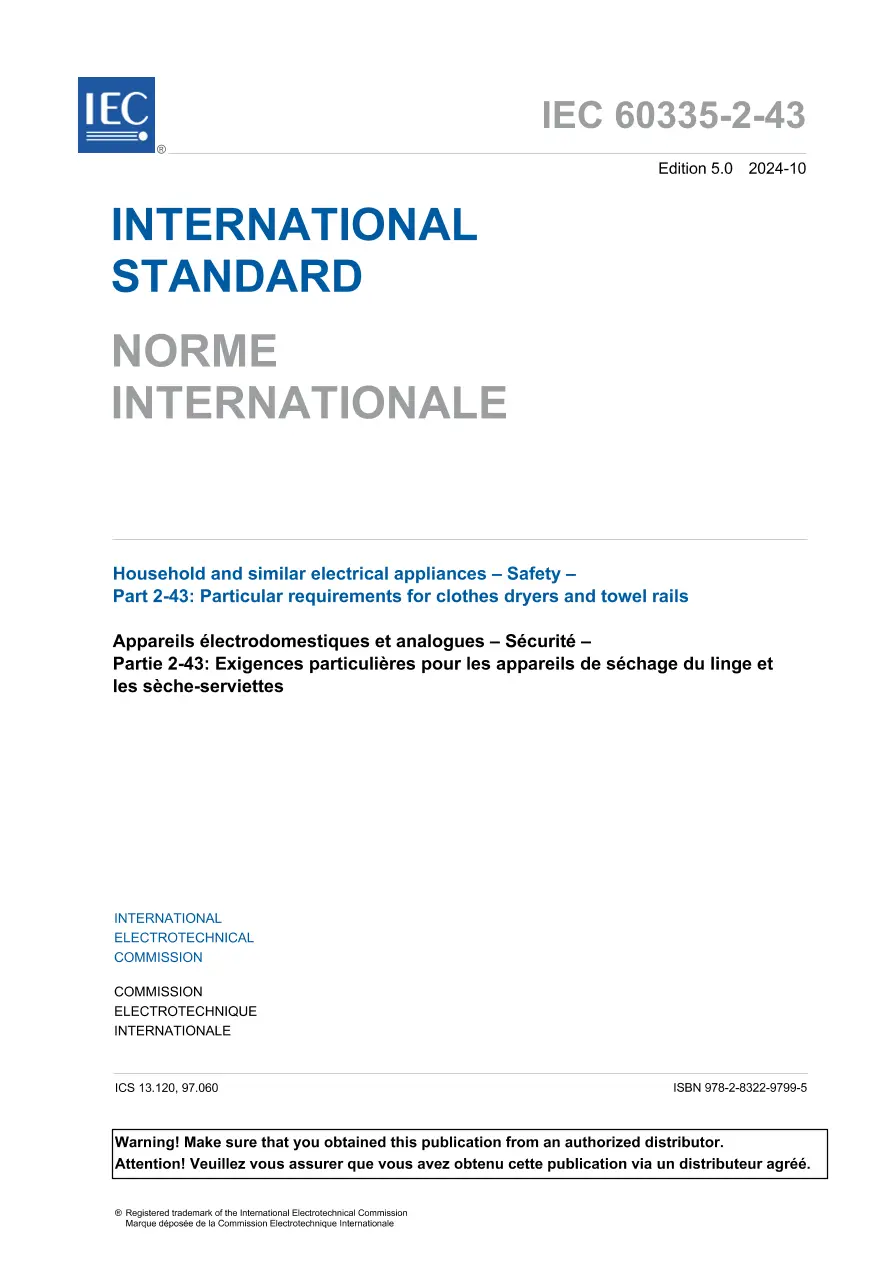 IEC 60335-2-43 Ed. 5.0 b:2024 IEC 60335-2-43 Ed. 5.0 b:2024