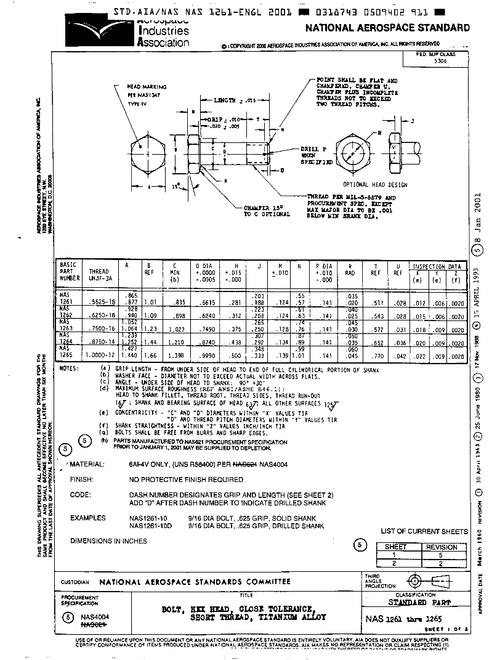 AIA NAS1261-1265 AIA NAS1261-1265