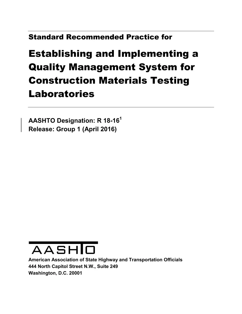 AASHTO R 18-16 AASHTO R 18-16