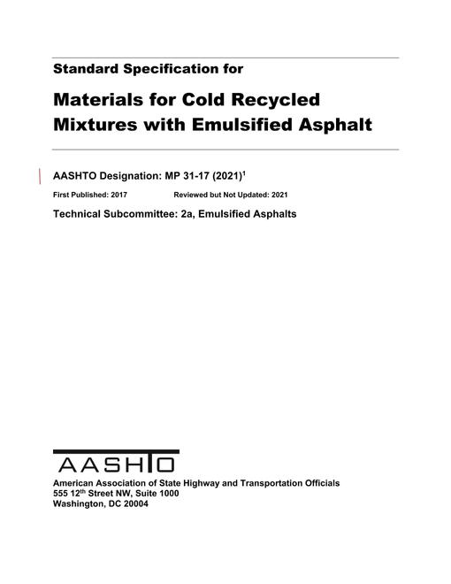 AASHTO MP 31-17 (2021) AASHTO MP 31-17 (2021)