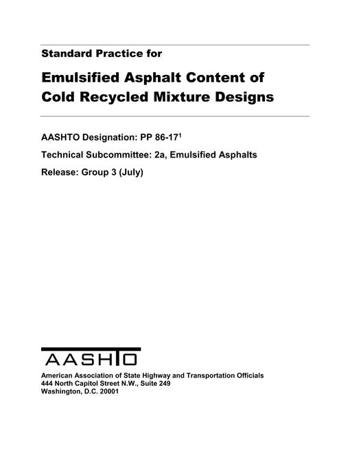 AASHTO PP 86-17 AASHTO PP 86-17