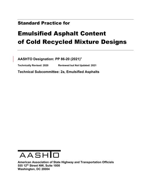 AASHTO PP 86-20 (2021) AASHTO PP 86-20 (2021)