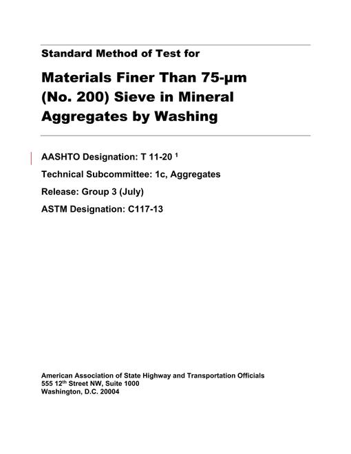AASHTO T 11-20 AASHTO T 11-20
