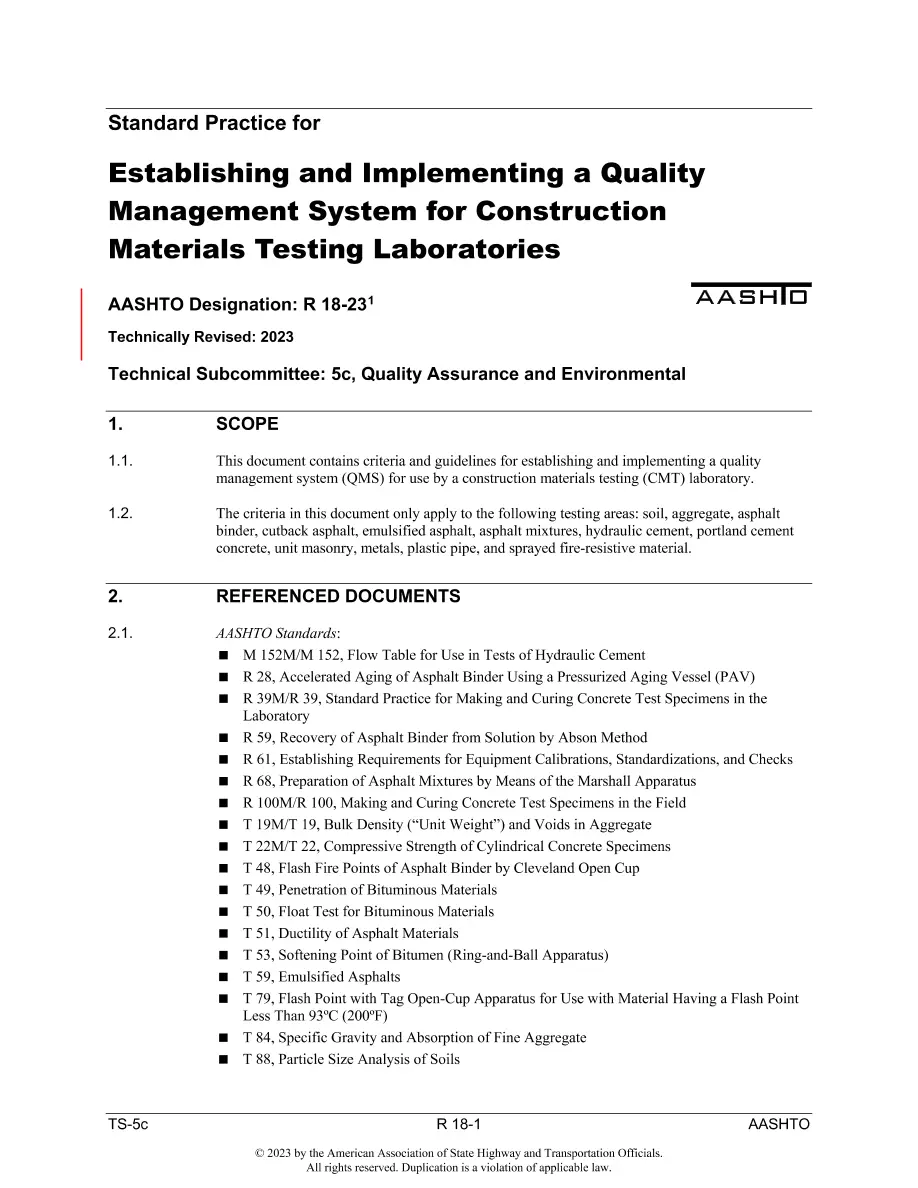 AASHTO R 18-23 AASHTO R 18-23